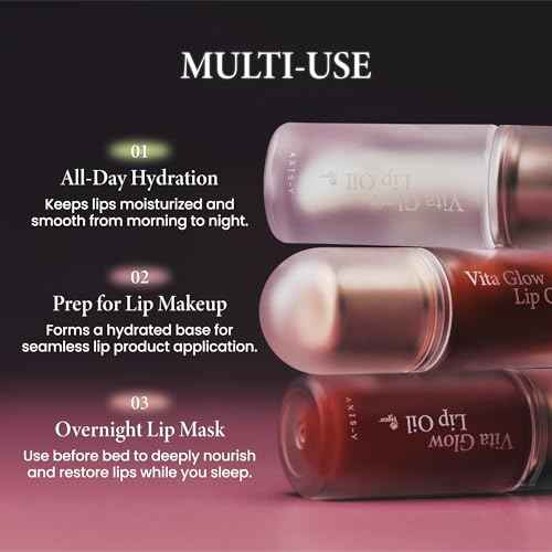 AXIS-Y Vita Glow Lip Oil with Vitamin E & Ceramide - Nourishing & Revitalizing Dry, Chapped Lips with Long Lasting Moisturization - Vegan Korean Skin Care Lip Treatment - 0.13 fl. oz. (Cozy Fig)