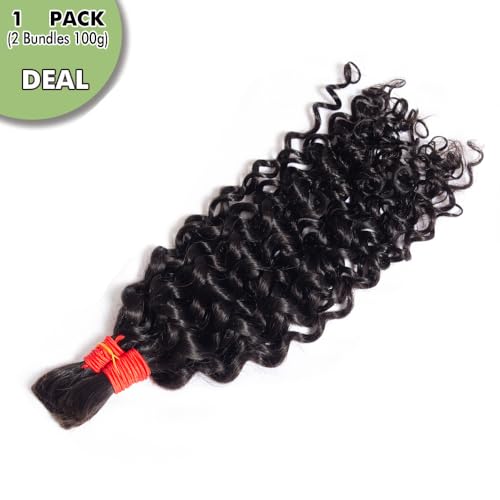 YOMIO Human Braiding Hair 26 Inch 100g (1Pack-2Bundles) Water Wave Human Hair Bulk for Braiding No Weft Bundle Virgin Curly Human Hair Bulk for Boho Braids Wet and Wavy Natural Black Color
