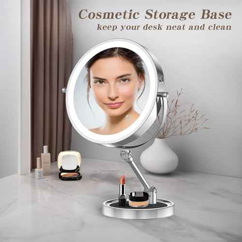 9" Large Lighted Makeup Mirror with 1X/10X Magnification, 4000mAh Rechargeable Vanity Mirror with Height Adjustable & 3 Color Dimmable Lights, 360¡ÆSwivel Double Sided Tabletop Cosmetic Mirror