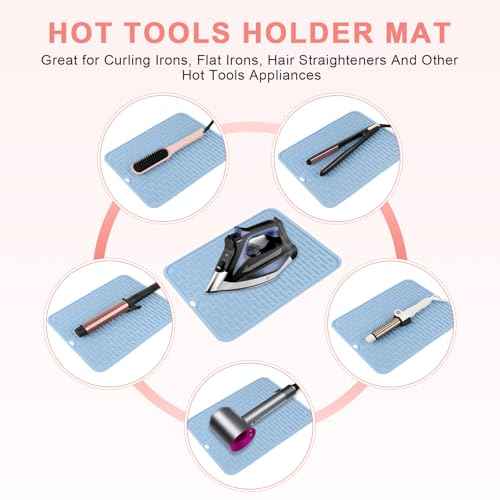 Oversize Silicone Heat Resistant Mat for Curling Irons, Flat Irons, Hair Straighteners and Hot Hair Styling Tools, Portable Hot Tools Sleeve Pad for Travel Vanity Salon(14.2" x 11.0")