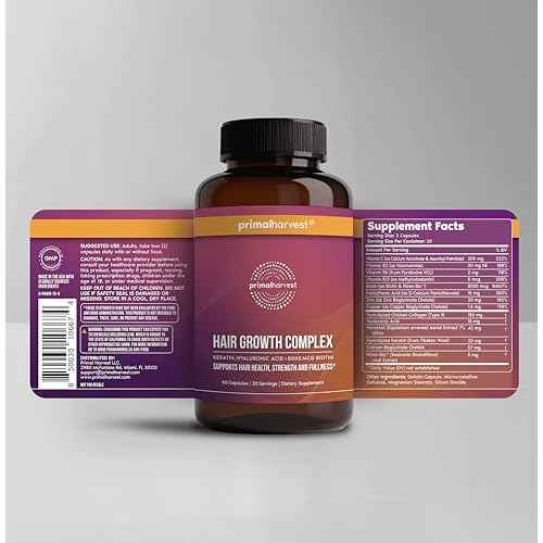Primal Harvest Hair Growth Vitamins, 2 Pack - 120 Pills, Natural Hair Regrowth, Thickening, and Supplement for Men & Women with Biotin & Zinc