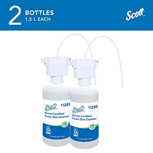 Scott Professional Green Certified Foam Hand Soap (11285), 1.5 L, Foaming, Clear, No Fragrance Added, Under-Counter Refills for Kimberly-Clark Professional Dispensers, Ecologo, NSF E-1 (2 Bottles)