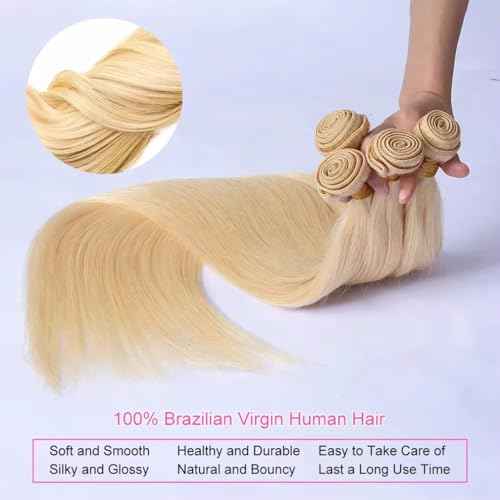 613 Bundles Straight Blonde Bundles Human Hair 12A Brazilian Virgin 613 Straight Human Hair Bundle 16 18 20 Inch Quick Weave 3 Bundle