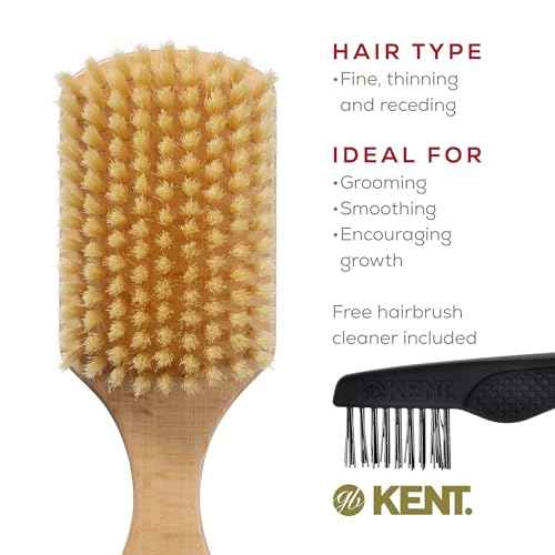 Kent OS11 Satinwood Military Club Hair Brush & Beard Brush ? Soft White Boar Bristles for Fine or Thinning Hair, Recommended for Sensitive Scalp and Hair Loss, Men's Grooming, and Beard Care