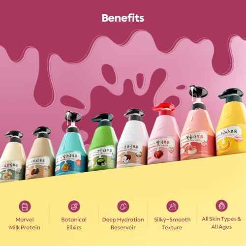Kwailnara WELCOS Strawberry Milk Body Lotion & Body Wash Set ? Moisturizing & Revitalizing Korean Skincare Set with Strawberry Extract, 560g / 19.75oz Each
