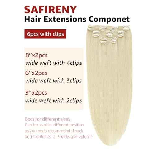 Clip in Hair Extensions Real Human Hair By 14 inch, Color Blonde Human Hair Clip in Extensions 100grams,6pcs Per Set With 18 Clips Double Weft(#60,14'')
