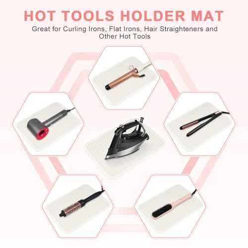 AMIJEAL Oversize Silicone Heat Resistant Mat for Hair Tools, Curling Iron Flat Iron Hair Straightener Holder Mat, Portable Hot Tools Sleeve Pad for Travel Vanity Salon(14.2" x 11.0")