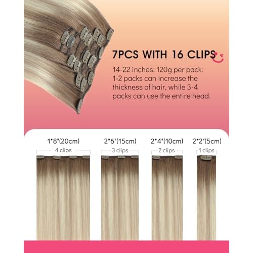 Youngsmile Balayage Clip in Hair Extensions Human Hair, 14 Inch Real Human Hair Clip in Extensions, Ash Brown Fading to Platinum Blond mixed Ash Blond 7 Pcs 120 Gram (CLIP#8/60/18-14Inch)