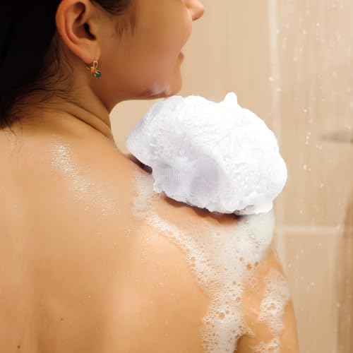 12 Pcs Travel Size Loofah Individually Wrapped, Small Shower Puff Bath Sponge Pouf Ball Bulk Mesh Bath Puff Mini Loofah Sponge with Case Bulk for Shower Care (25g,White)