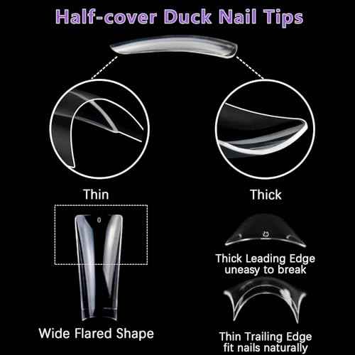Laza 600pcs Long Duck Nail Tips 12 Sizes Box-packed Clear Duck Nails Half Cover Wide Nail Tips French False Nail Tips for Acrylic Nails Extension Tips ? 41MM