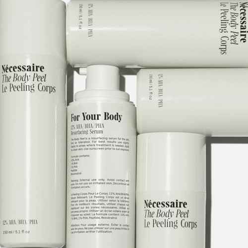 N?cessaire The Body Peel. Resurfacing Serum for KP, Ingrowns, Strawberry Skin and Discoloration. 10% AHA, 1% BHA, 1% PHA, Peeling Peptide. Dermatologist-Tested. Hypoallergenic. Non-Comedogenic. 150ml