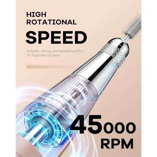 45000 RPM Nail Drill - Brushless Cordless Efile LCD Display & Heat Reduction Tech for Acrylic Gel Nails (White)