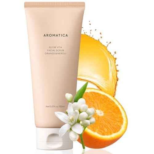 AROMATICA Glow Vita Facial Scrub Orange & Neroli ? Vitamin C Gentle exfoliating face wash for sensitive skin - Gently Scrub and Cleans Blackheads, Whiteheads, Pore Dirt for a Fresh Glow (5.07 Fl Oz)
