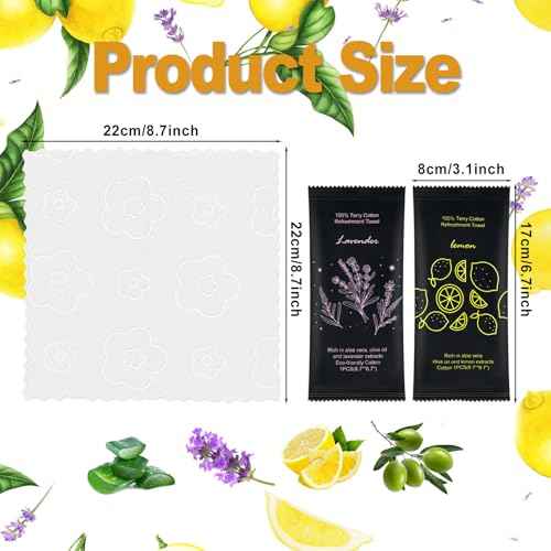 Moist Cotton Towel Bulk Moist Towelettes Individually Wrapped 8.7" x 8.7",White Towel Services,Refreshment Pre Moistened Towels Lavender and Lemon Scent for Travel Sport Party Spa Dentist Hote400