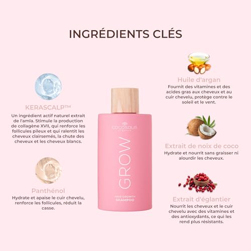 COCOSOLIS GROW Hair Growth Shampoo | Shampoo For Hair Growth & Anti-Aging Formula for Women | With Kerascalp & Vitamin E | Strengthens Follicles | Vegan Hair Care
