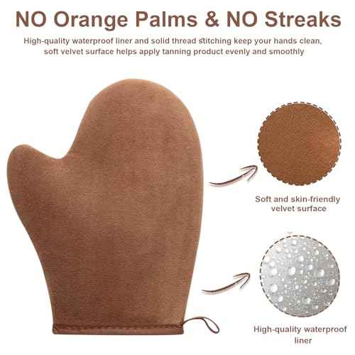 2 in 1 Streak-Free Natural Tanning Mitt, Leakproof-lined Self Tanner Mitt, Reusable Self Tanning Mitt and Brush, Self Tanner Brush for Self Tan Mit for Apply Tanning Lotion, Mousse, Sunscreen