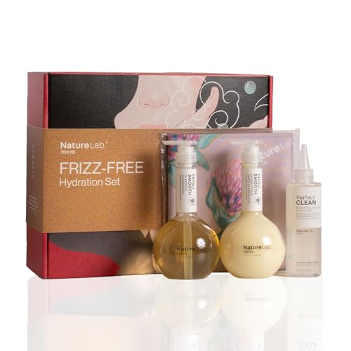 NatureLab.TOKYO Frizz-Free Hydration Limited Edition Set: Includes Smooth Shampoo, Conditioner & Scalp Sake Rinse ? Hydrates & Tames Frizz, Balances Scalp Microbiome, Includes Furoshiki Wrap