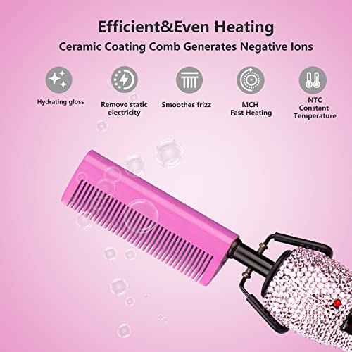 LURA Pink 180-500¡ÆF Hot Comb Electric for Wigs,Straightening Comb for African American Hair,Pressing Combs,Bling Diamonds Hair Straightener Brush for Women