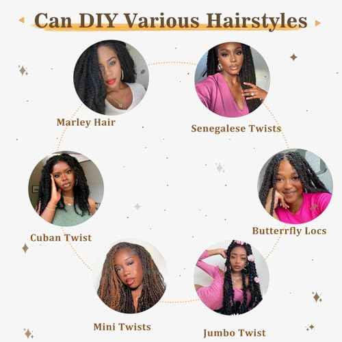 Marley Twist Braiding Hair 14 Inch Cuban Twist Hair 8 Packs Soft Marley Twist Hair Afro Kinky Twist Hair Extension(14 Inch, 1B)