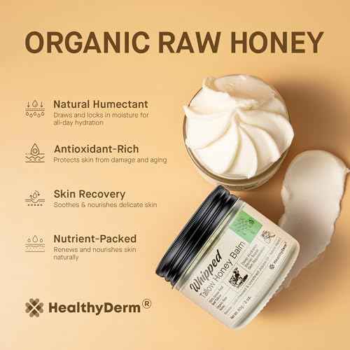 Beef Tallow Honey Balm for Skin: 100% Grass Fed Whipped Organic Moisturizer with Organic Raw Honey, Jojoba Oil, Vitamin E ? Natural Face and Body Care for Mature, Dry or Sensitive Skin, 2oz