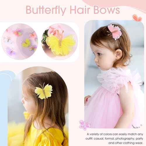 Oaoleer 16PCS Mini Butterfly Hair Clips, 2" Tulle Mesh Hair Bow Pins Colorful Butterfly Hair Barrettes Wedding Hair Accessories for Baby Girls