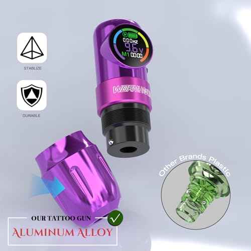 Wormhole Tattoo Gun Kit Wireless Tattoo Kit Tattoo Machine with Digital LED Display, 1,500 mAh Capacity Battery, Normal/Jump-Start/Dot Working Mode, 20Pcs Tattoo Needles Tattoo Pen Kit-Purple