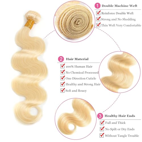 613 Bundles Human Hair 24 inch Blonde Body Wave Human Hair Bundles 100% Unprocessed 12A Virgin Hair Weave Extensions