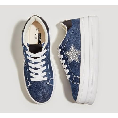 BELOS Fashion Platform Women Sneakers Faux Suede Stars Holographic Rainbow Walking Shoes