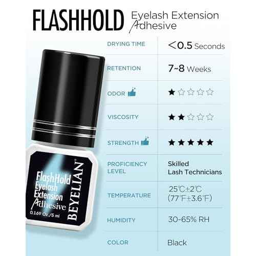 BEYELIAN Sensitive Eyelash Extension Glue 0.17fl.oz/5ml / 0.5Sec Drying Time/Retention ? 7-8 Weeks/Black Adhesive/Hypoallergenic Formaldehyde-Free Lash Extension Glue for Professional Use Only