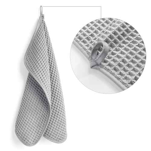 POLYTE Microfiber Lint Free Washcloth Face Towel, 13 x 13 in, 4 Pack (Waffle Weave)
