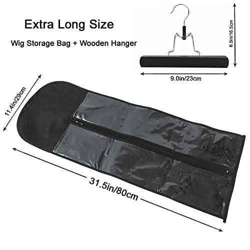 2Pcs Hair Extension Holder, Extra Long Wig Storage Bag with Hanger, Hair Extensions Wig Storage for Multiple Wigs, Hairpieces, Portable Travel-Ready Hair Extensions Bag (31.5 Inch, 2Pcs Black)