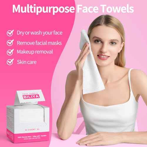 Disposable Face Towels, Plant-Based Biodegradable Viscose, Lint-Free Dual Texture, Ultra Soft, For Sensitive Skin, 50 Count