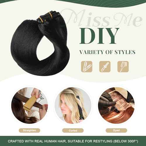 Missme Black Clip In Hair Extensions Real Human Hair 14 Inch 110g 7pcs #1 Jet Black Remy Human Hair Clip In Extensions For Women Invisible Straight Seamless Clip Ins Hair Extensions Double Weft