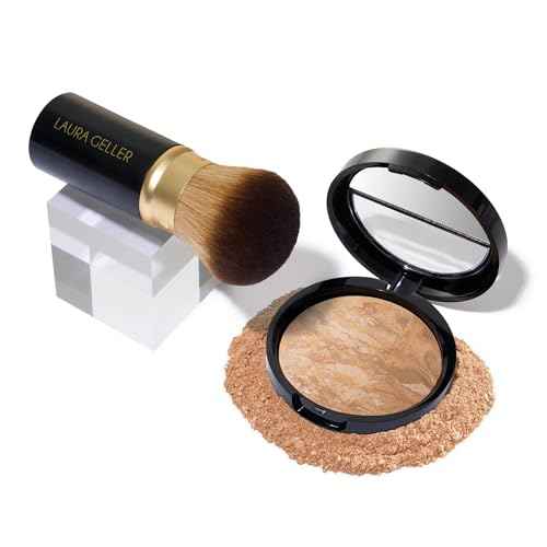 LAURA GELLER NEW YORK Get Glowing Kit (2pc): Baked Balance-n-Glow Illuminating Powder Foundation, Light + Airbrush Kabuki Makeup Brush