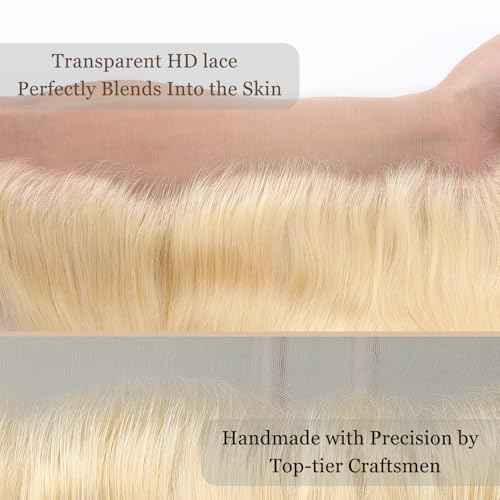 13x4 Lace Frontal Closure Body Wave Ear to Ear Transparent HD Lace Frontal Brazilian Virgin Human Hair Frontal Pre Plucked With Baby Hair 613 Blonde 16 Inch