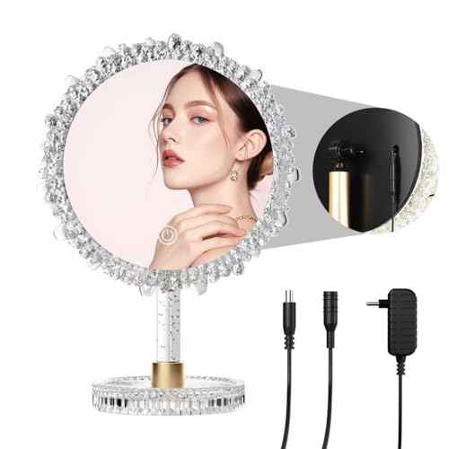 Makeup Mirror with Lights,18"x12"Large LED Lighted Makeup Mirror with Crystal Frame,3-Color Lighting Mode,Intelligent Touch Control,Rotatable,for Vanity Desk Tabletop,Bedroom,Women's Gift,White
