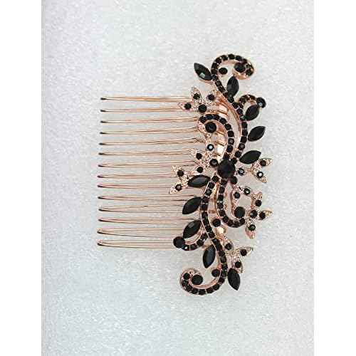 Faship Gorgeous Black Rhinestone Crystal Floral Hair Comb