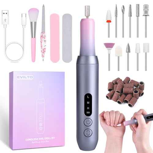 Electric Nail Files Cordless, Professional Nail Drill LCD Display with 12 Bits 30000RPM Rechargeable Manicure Pedicure EFile for Gel?Nail?Polish Acrylic Nails Thick Toenails Removal, Grey Pink