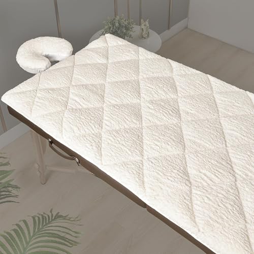 Double-Sided Massage Table Pad, Plush Fleece and Microfiber Cover, Soft Massage Bed Topper and Spa Cover, Ideal Table Accessories, 76"x34", White