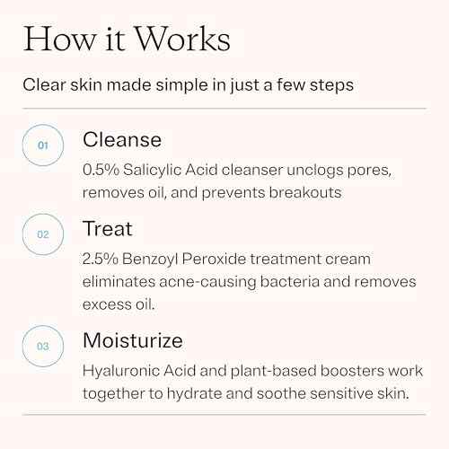 MDacne 3 Step Benzoyl Peroxide Acne Kit - Benzoyl Peroxide Cream 2.5%, Salicylic Acid Cleanser, Niacinamide Moisturizer - Medicated Plant-Based kit for Adult & Teen Acne, 60 Day Kit + Pimple Patches