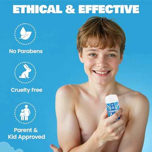 Fresh Kidz Deodorant Stick for Kids and Teens - Baking Soda and Aluminum-free 24 Hour Protection for Sensitive Skin - Boys "Blue", 2.65 oz / 75 g