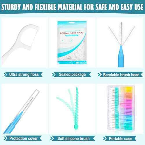 Lezmarket 450PCS Interdental Brushes and Flosser Picks Kit, Braces Brushes, Soft Picks and Dental Floss Sticks for Teeth, Braces Cleaner Brush Tooth Floss Pick Between Teeth Brushes for Braces