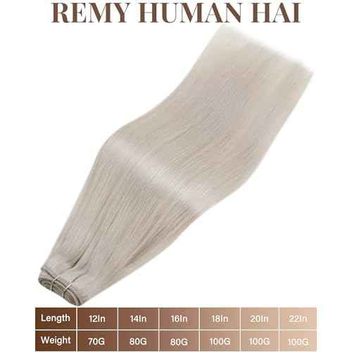 Hetto Sew in Hair Extensions Real Human Hair Blonde Weft Hair Extensions Human Hair Platinum Blonde Human Hair Extension Weft Straight Silky 18 Inch 100g