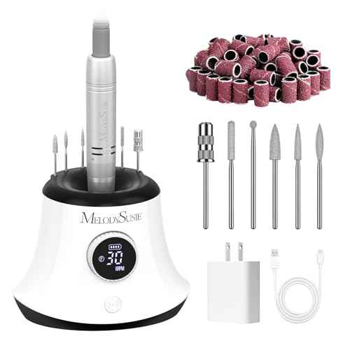 MelodySusie Multifunctional Upgraded Desktop Cordless Nail Drill with Bit Holders, SC320G 30000RPM E-File with Elegant Design for All Manicure Shaping & Gel Removal, Ideal for Nail Artists & Home Use