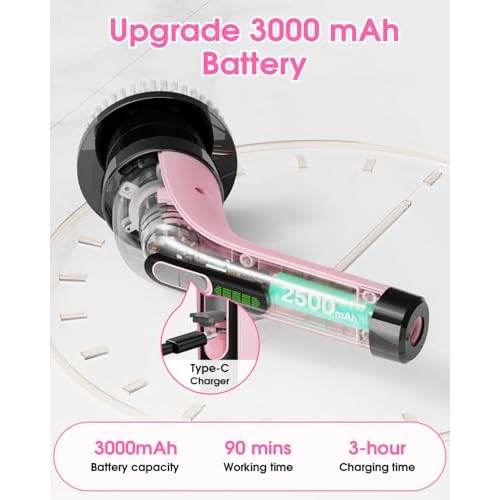 Electric Spin Scrubber for Cleaning Bathroom: Cordless Power Shower Scrubber - Electric Cleaning Brush for Tile Tub - Pink