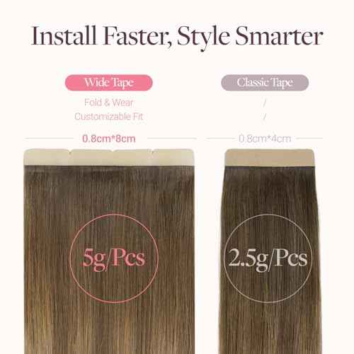GOO GOO Tape in Hair Extensions Human Hair, 3/8/613 Walnut Brown to Ash Brown and Bleach Blonde, 8cm Wide Tape, 18inch 10pcs 50g, Tape Weft Hair Extensions, Real Human Hair, Seamless Tape in