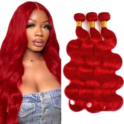 Red Bundles Human Hair Body Wave Bundles 24 26 28 Inch 3 Bundle Unprocessed Brazilian Virgin Hair Red Body Wave Human Hair Extensions 50 Gram Per Bundle