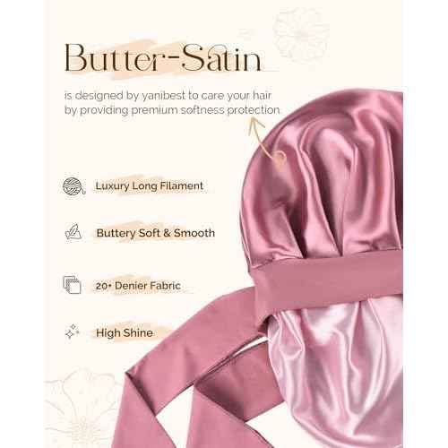 YANIBEST Silk Hair Bonnet for Sleeping, Double Layer Hair Bonnet with Elastic Tie Band for Curly Natural Hair Reduce frizz