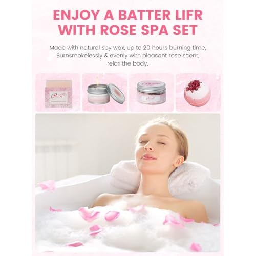 16Pcs Rose Spa Kit - Relaxing Bath & Body Care Gift Set with Bath Bombs & Lotions for Women. The Perfect Mother's Day Birthday Christmas or Thank You Gift for Mom Wife Friend Relaxing Home Spa Set