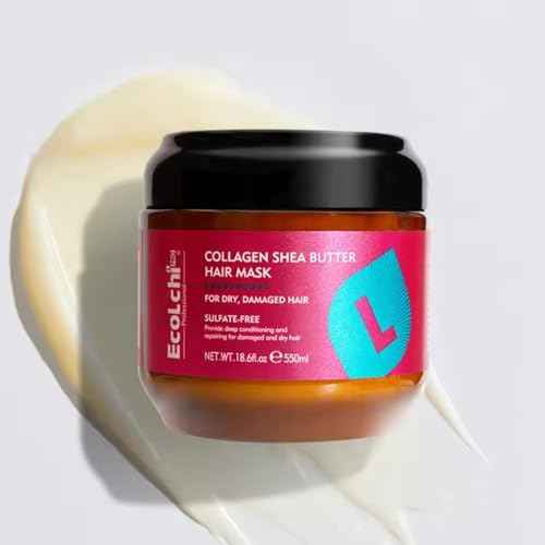 Ecolchi Collagen Hair Mask Deep Repair Conditioning Collagen Shea Butter Hair Treatment for Dry and Damaged Hair All Hair Types 18.6 oz 550ml